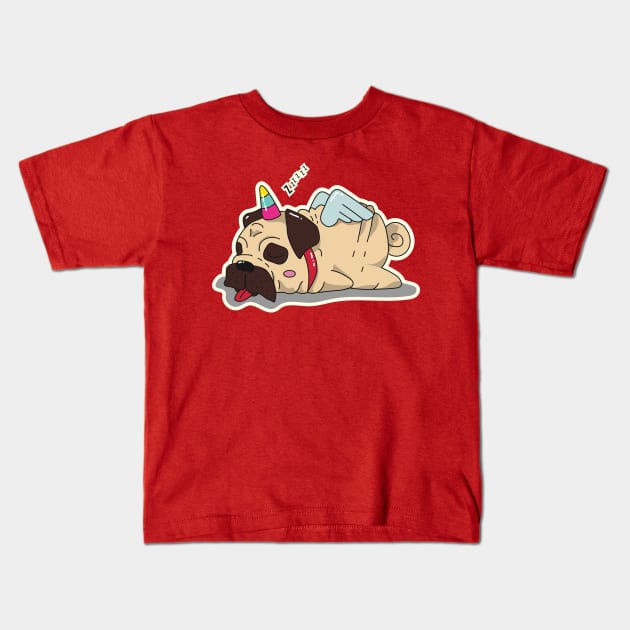 Sleeping Pugcorn Kids T-Shirt by Ciwa